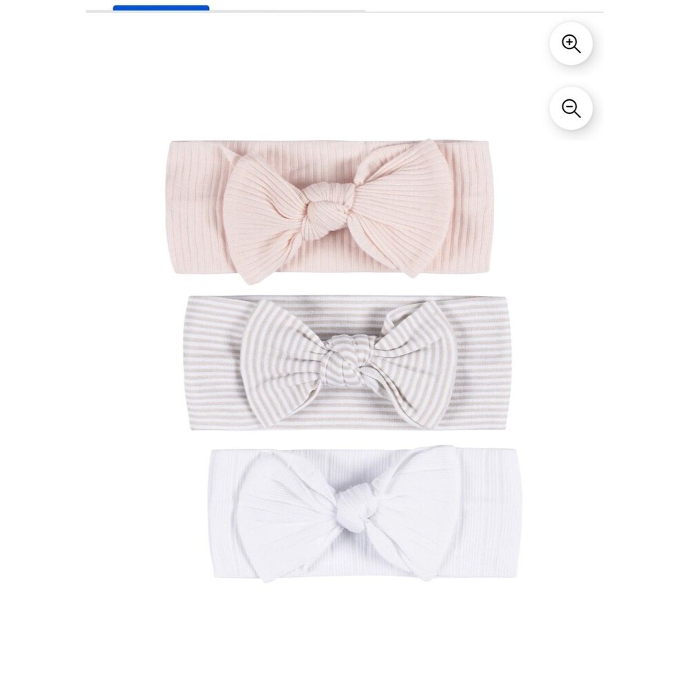 Soft Ribbed Bow Headband Set - Pink, Beige Stripe & White